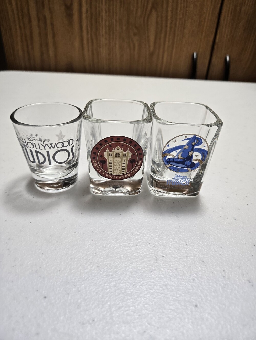 Set Of 3 Disney Hollywood Studios Souvenir Shot Glasses New. Made In USA.
